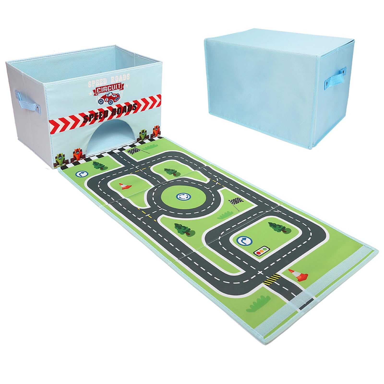 Livememory Toy Cars Garage Box sky blue closed view keeps toys tidy and accessible.