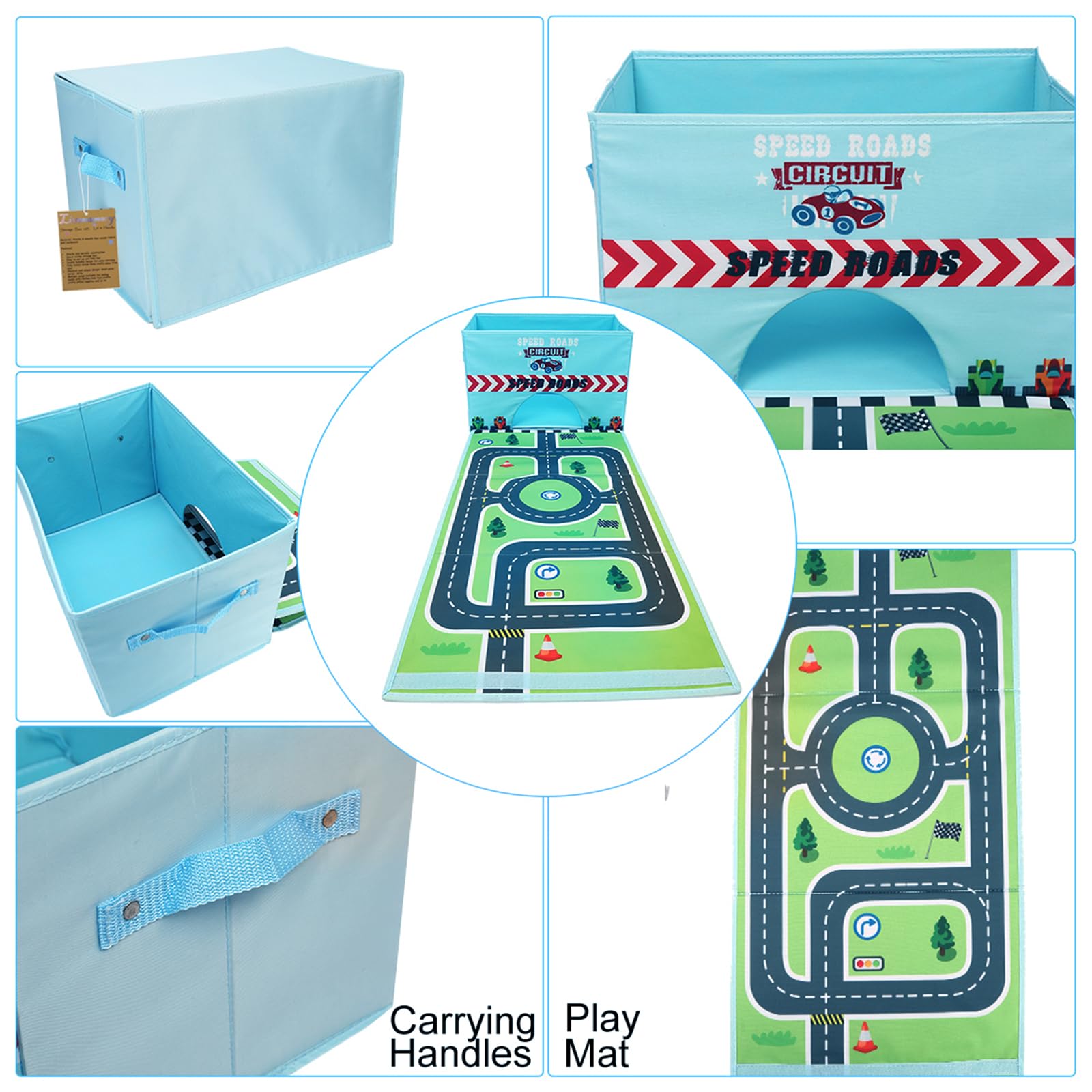 Livememory Toy Cars Garage Box sky blue large size measures 15.2 by 10 by 10 inches.