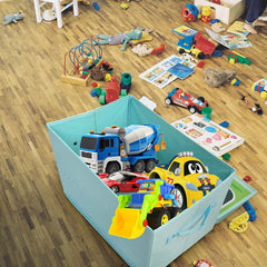Livememory Toy Cars Garage Box sky blue play mat dual-use surface for imaginative play.