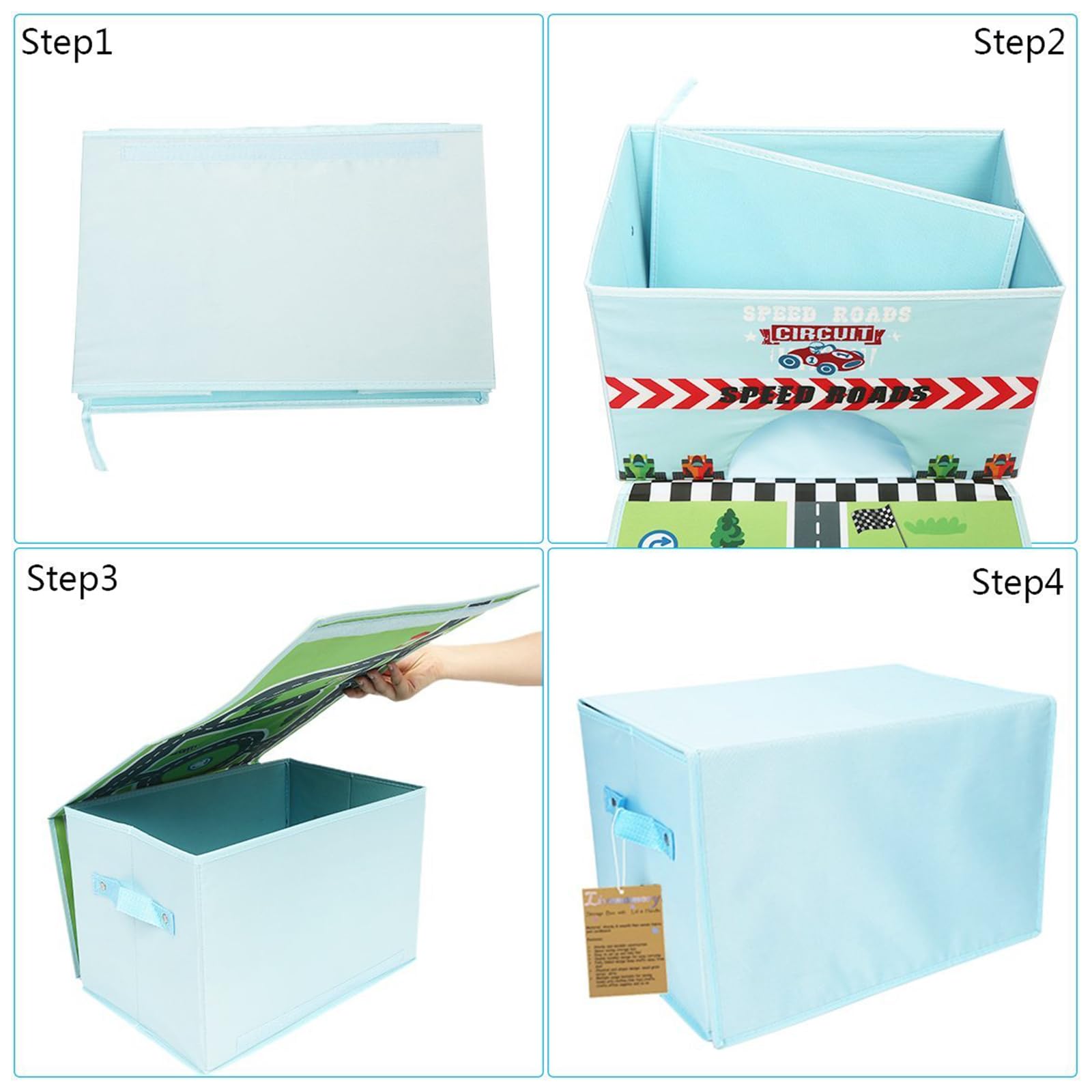 Livememory Toy Cars Garage Box sky blue quick-access design for fast tidy-up after play.