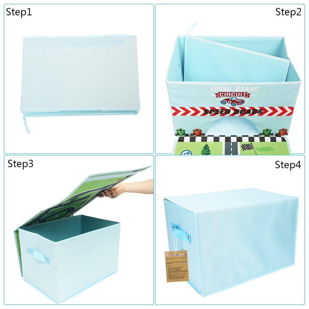 Livememory Toy Cars Garage Box sky blue quick-access design for fast tidy-up after play.