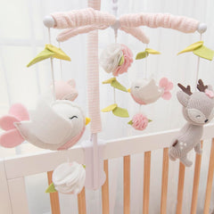Living Textiles Ava Birds mobile close-up shows soft knitted figures for gentle baby engagement.