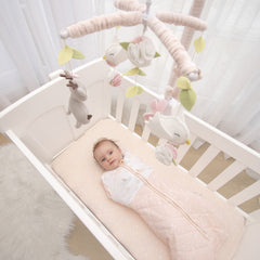 Living Textiles Ava Birds mobile ready for crib installation with quick, secure attachment.