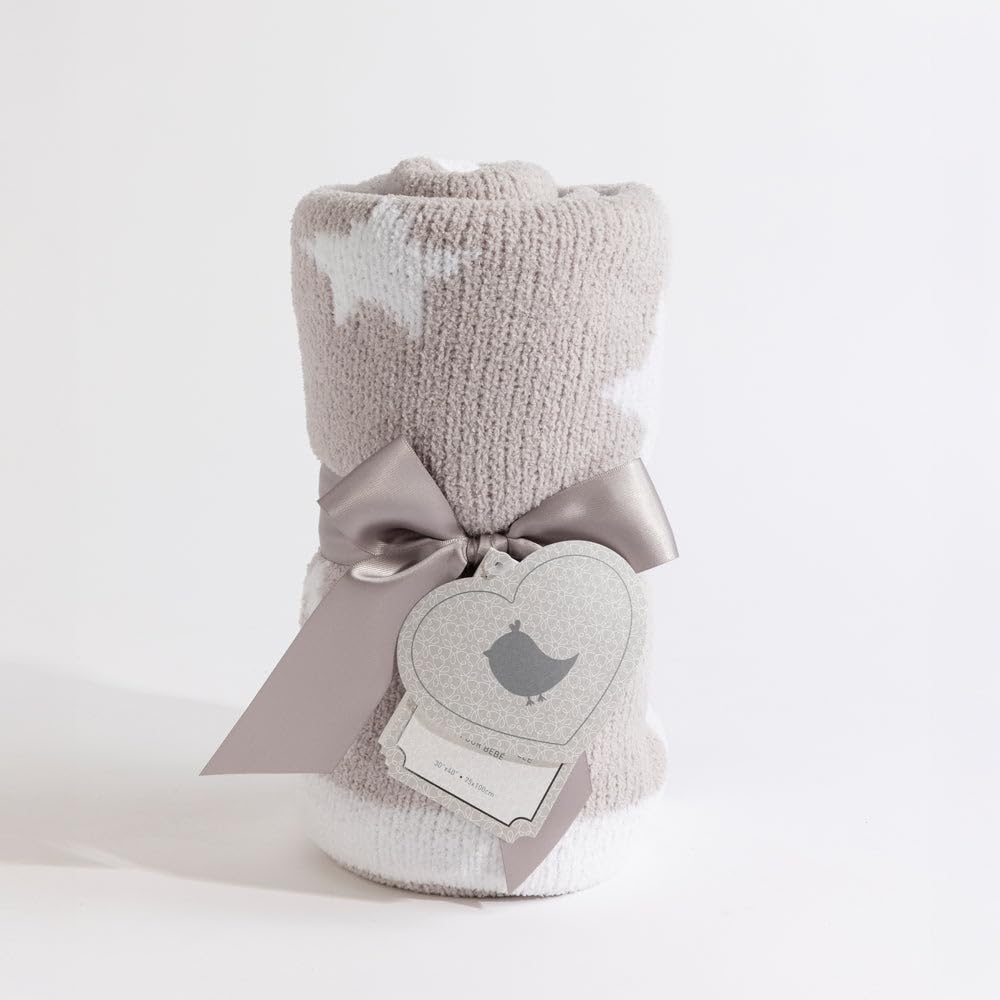 Living Textiles Chenille Blanket Grey Galaxy draped for cozy playtime