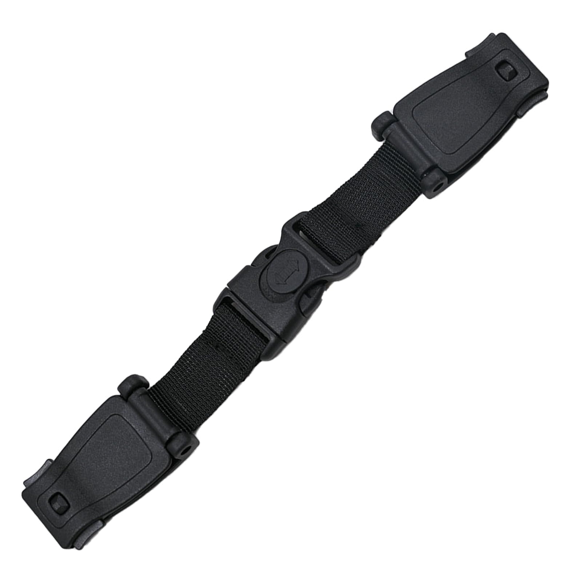 LiXiongBao chest harness buckle closeup in black showing durable ABS for secure straps