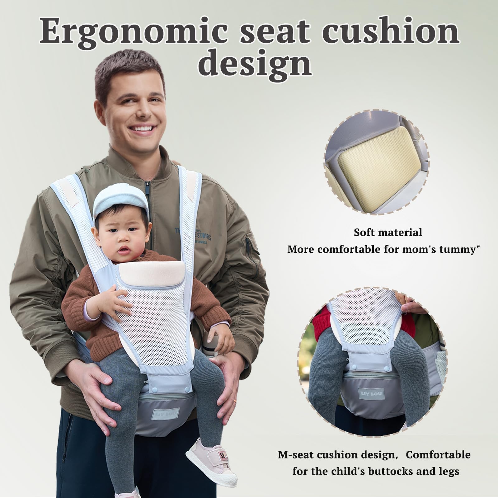 LiyLou ergonomic waist belt distributes weight evenly for easier carries.