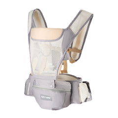 LiyLou baby carrier front-facing-in view promotes ergonomic comfort for caregiver.