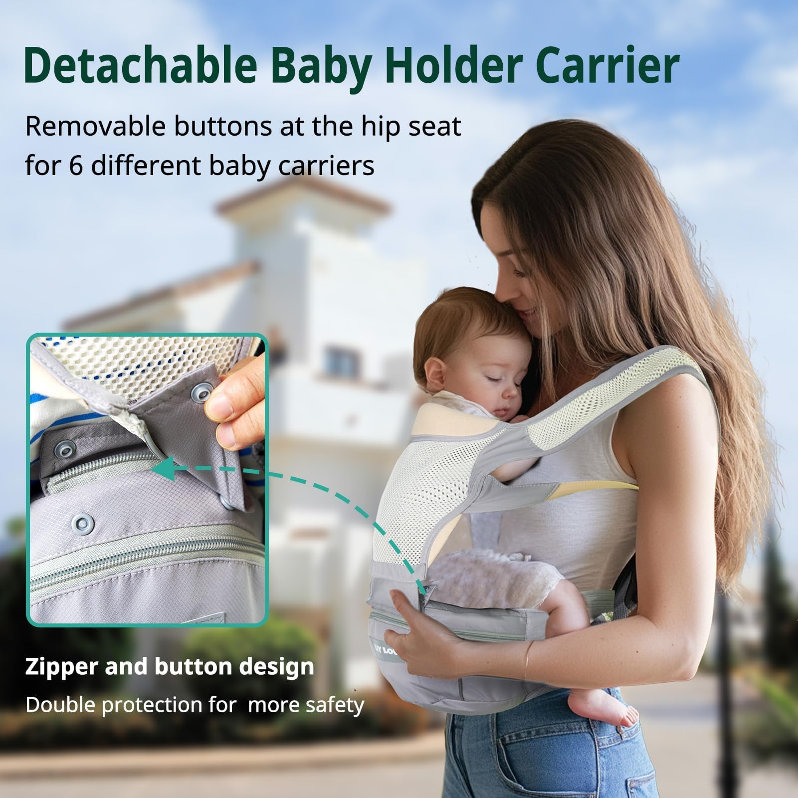 LiyLou baby carrier front-facing-out view supports hands-free bonding during exploration.