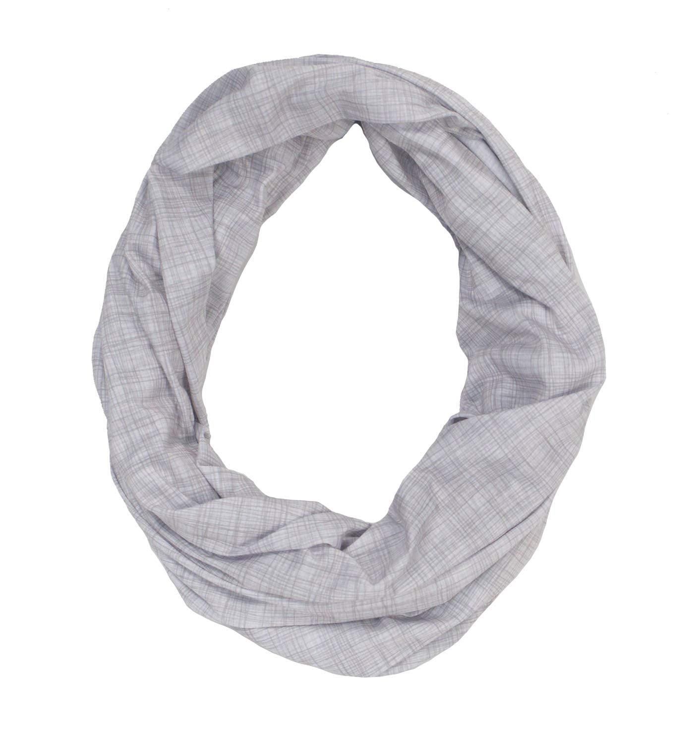 LK Baby Infinity Nursing Scarf used as a car seat cover for baby comfort.