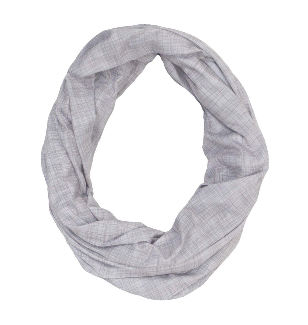 LK Baby Infinity Nursing Scarf used as a car seat cover for baby comfort.
