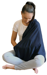 LK Baby grey infinity scarf nursing cover worn for discreet feeding