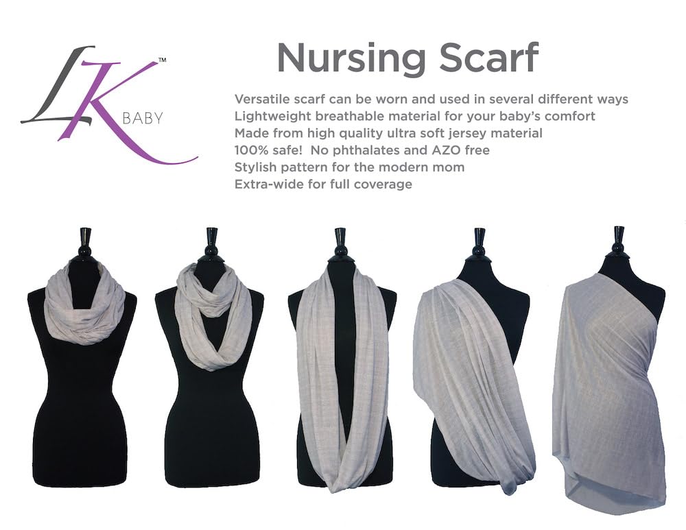 LK Baby on-the-go use photo showing scarf worn as poncho for privacy