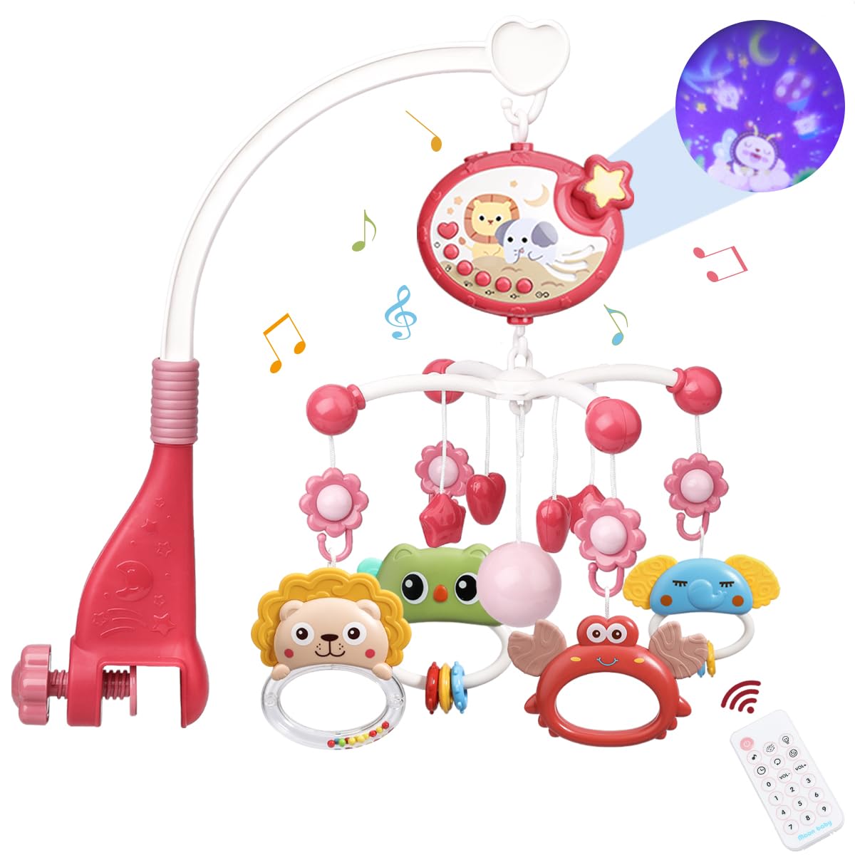 LKNUIYIE baby crib mobile night light projector soothing visuals for baby