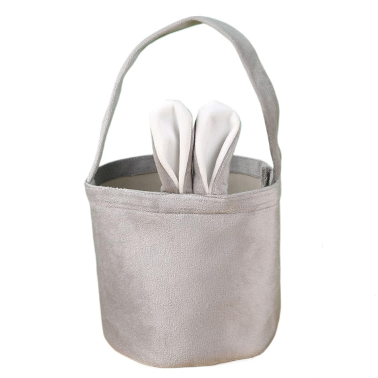 LKQBBSZ Easter Basket with seersucker gray bunny ears, sturdy handle for easy carrying