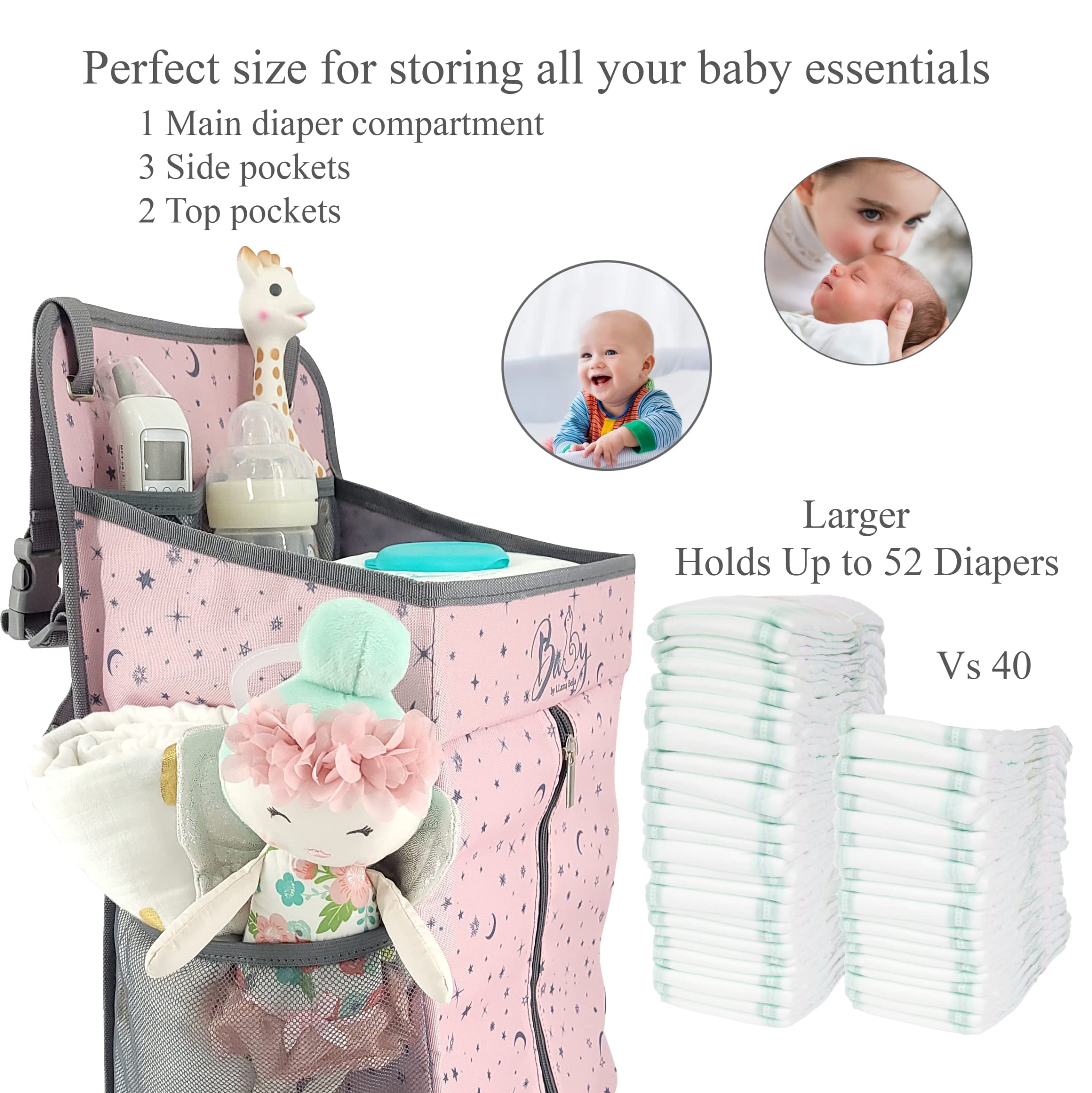Llama Bella wall-install shows versatile mounting for changing tables or walls.