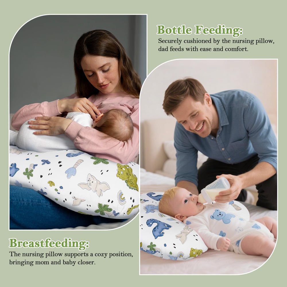 LLCJYYCY Nursing Pillow demonstrates baby positioning in ergonomic C-shape.