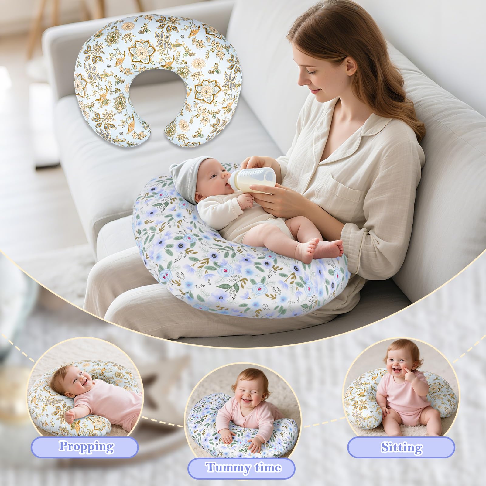 LLCJYYCY nursing pillow cover close-up texture shows breathable cotton for skin-friendly feeding.
