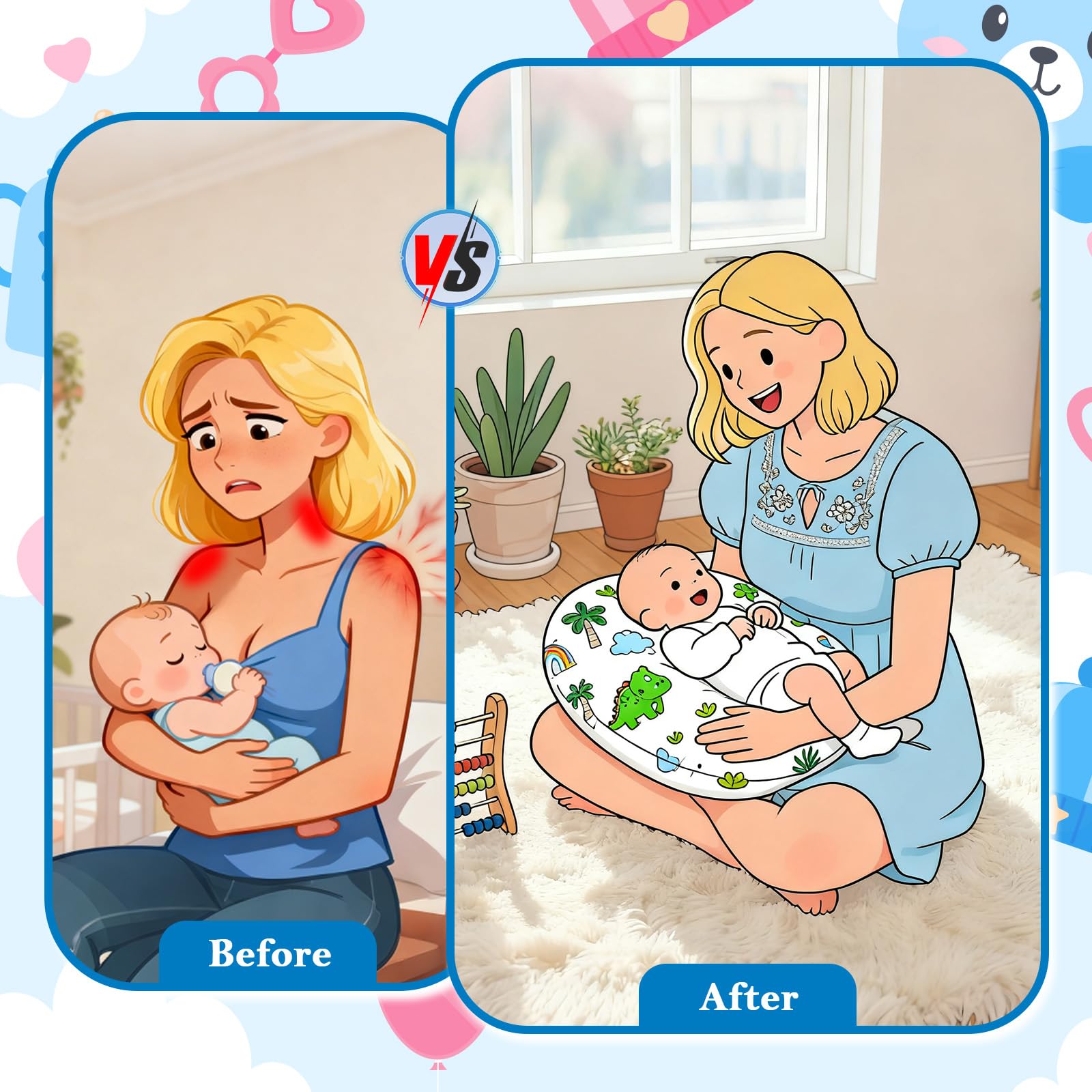 LLCJYYCY Nursing Pillow ergonomic design supports comfortable breastfeeding with reduced strain.