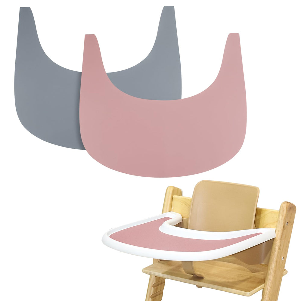 LLHQAMT Tripp Trapp placemat gray-pink set laid flat protects the tray during meals.
