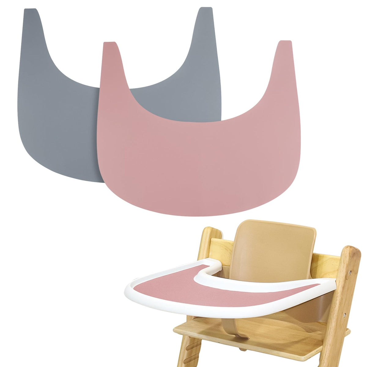 LLHQAMT Tripp Trapp placemat gray-pink set laid flat protects the tray during meals.