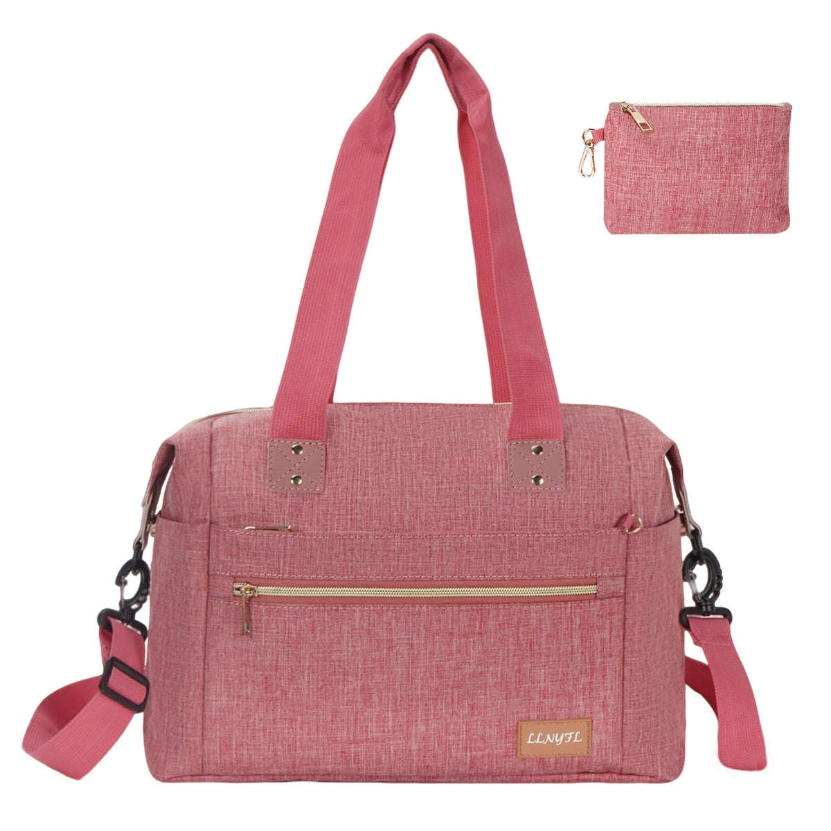 LLNYFL Diaper Tote Bag pink front view shows stylish, spacious daily baby essentials organizer