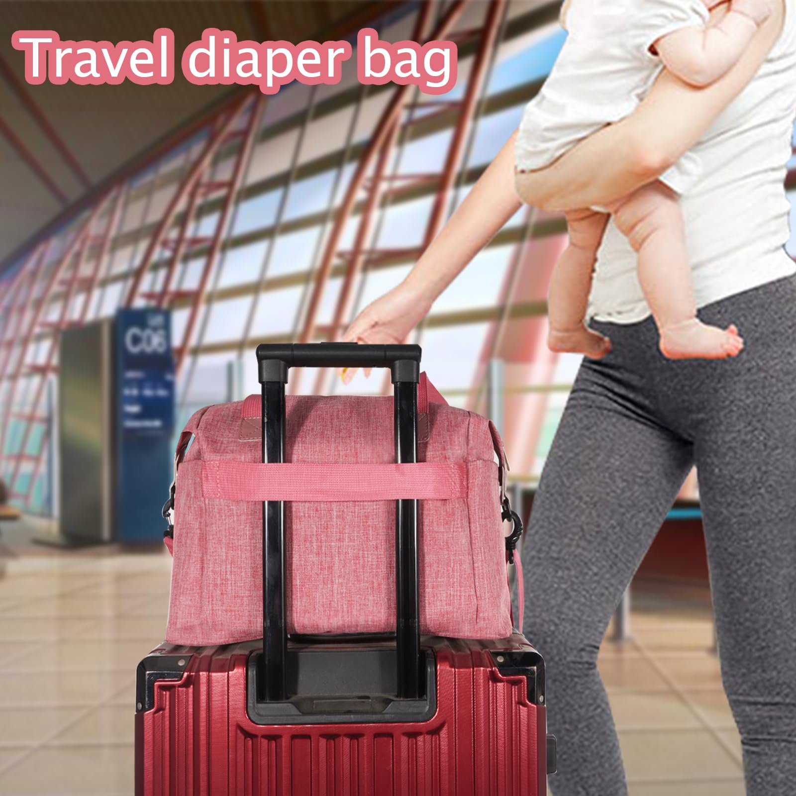 LLNYFL Diaper Tote Pink hospital/travel-ready bag with durable waterproof fabric