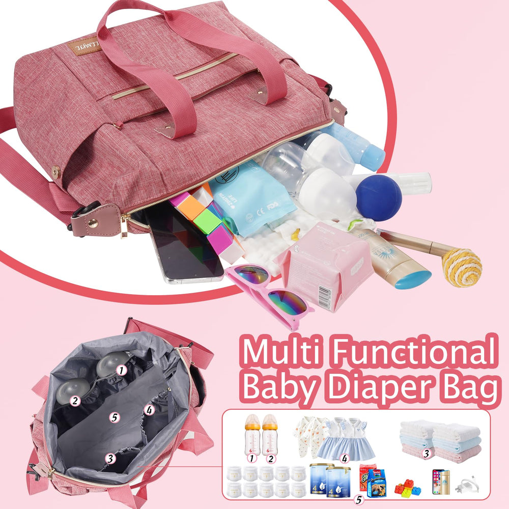 LLNYFL Diaper Tote Pink side pocket access for quick-use items