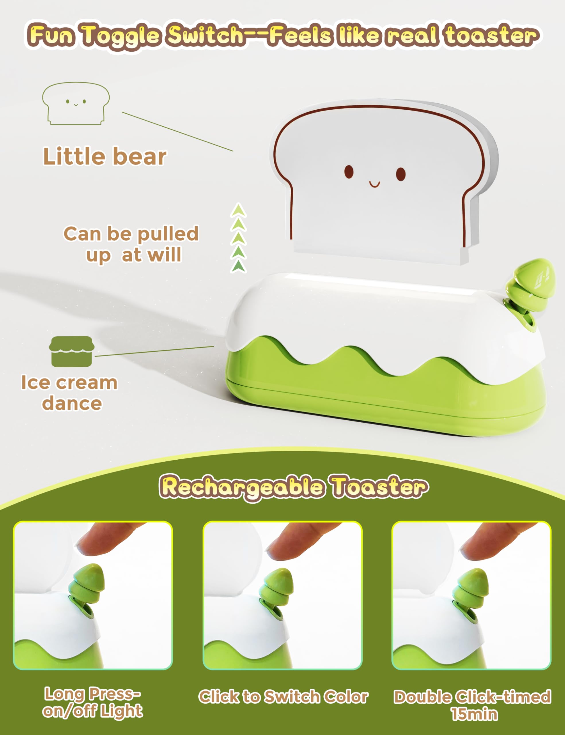 L LOHAS LED toaster night light with 2000mAh battery for portable lighting.