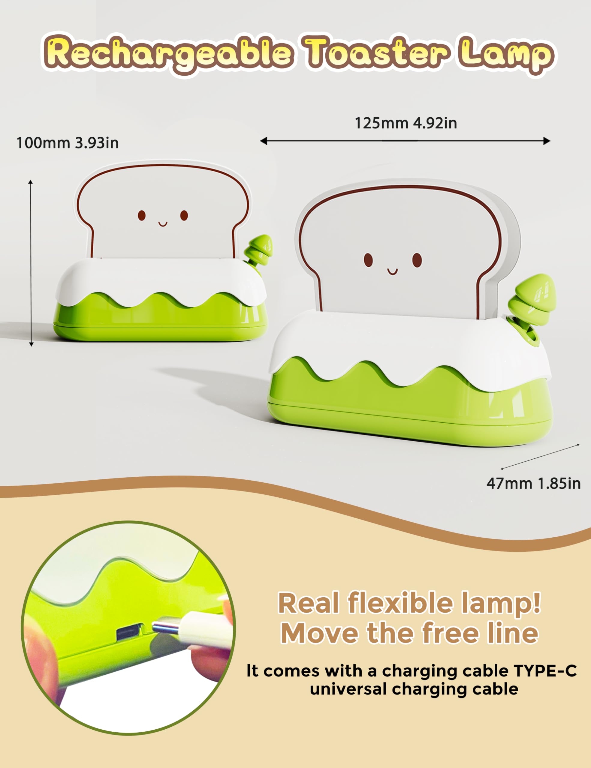 L LOHAS LED toaster night light placed on bedside or desk for versatile use.