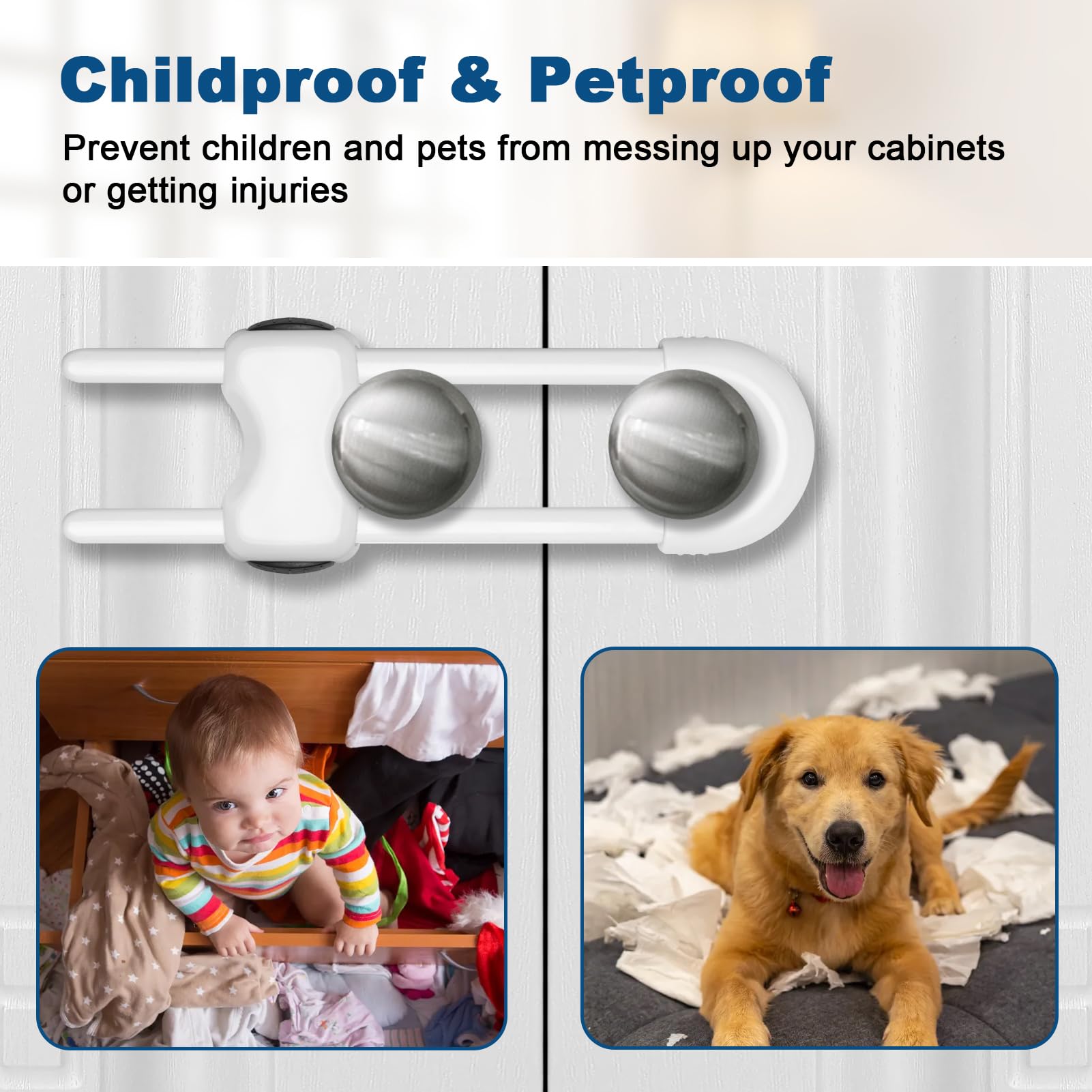 LLOOC childproof locks white protect valuables and prevent accidental openings.