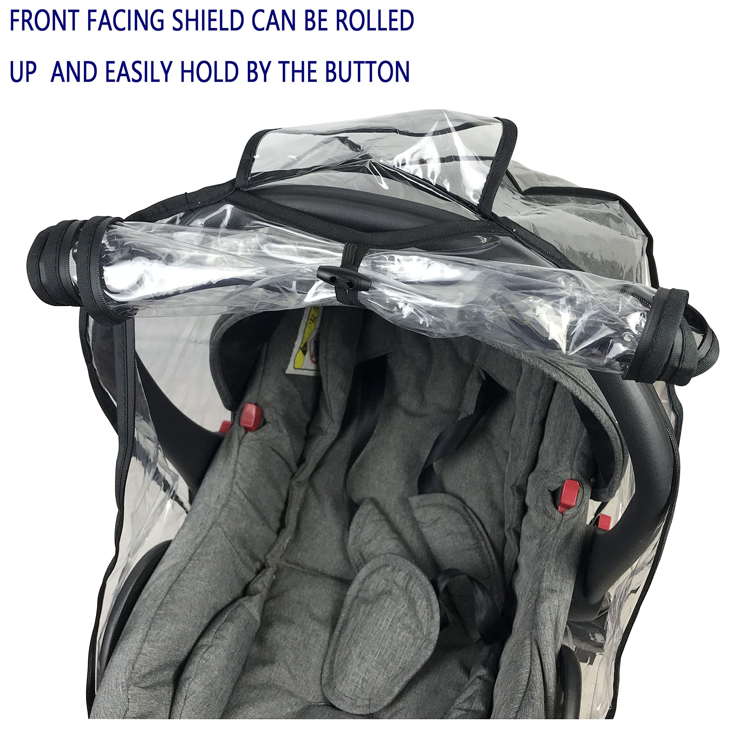 LLUFO rain cover wide zipper access for quick baby entry and exit.