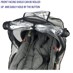 LLUFO rain cover wide zipper access for quick baby entry and exit.