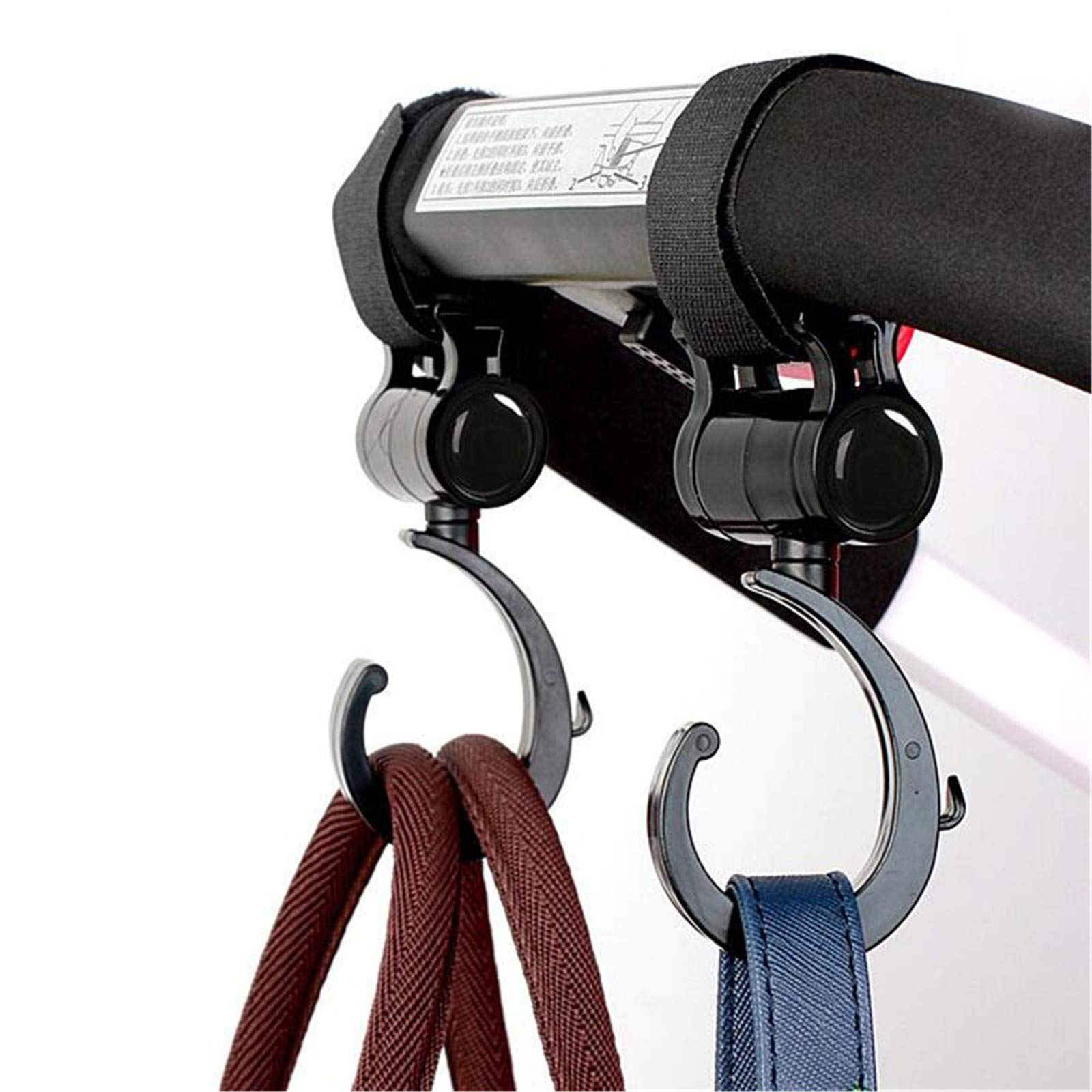 LLUFO stroller hooks in-use with shopping and baby gear for organized outings.