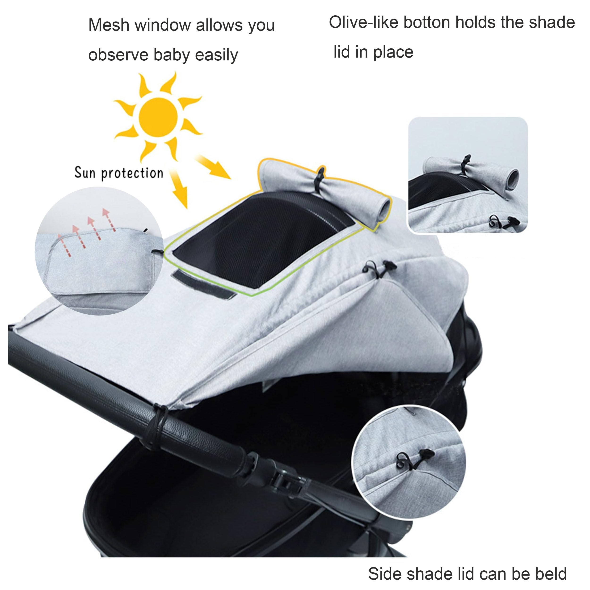 LLUFO stroller sun shade front window lets you check baby without removing shade