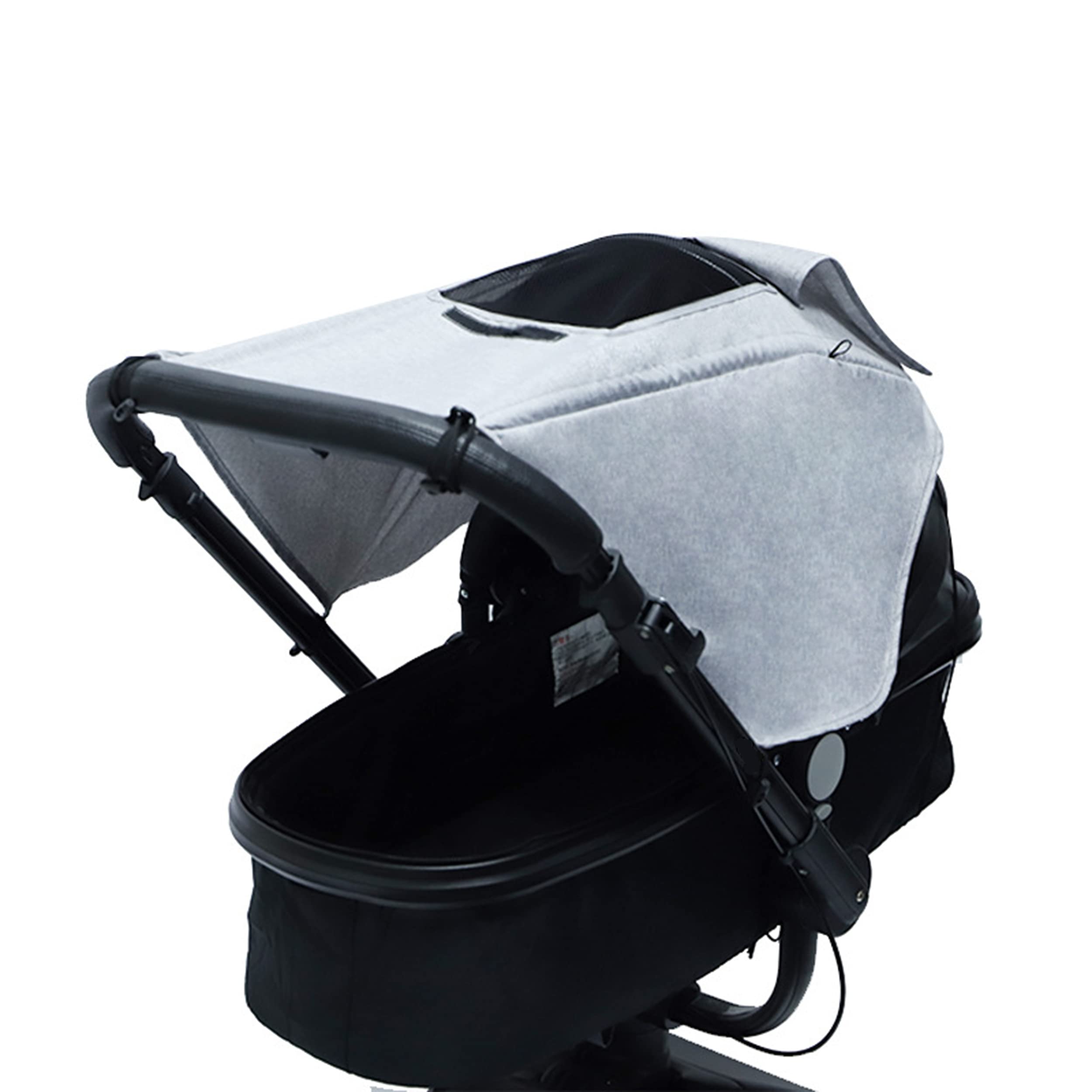 LLUFO stroller sun shade side view showing adjustable windproof fit for walks