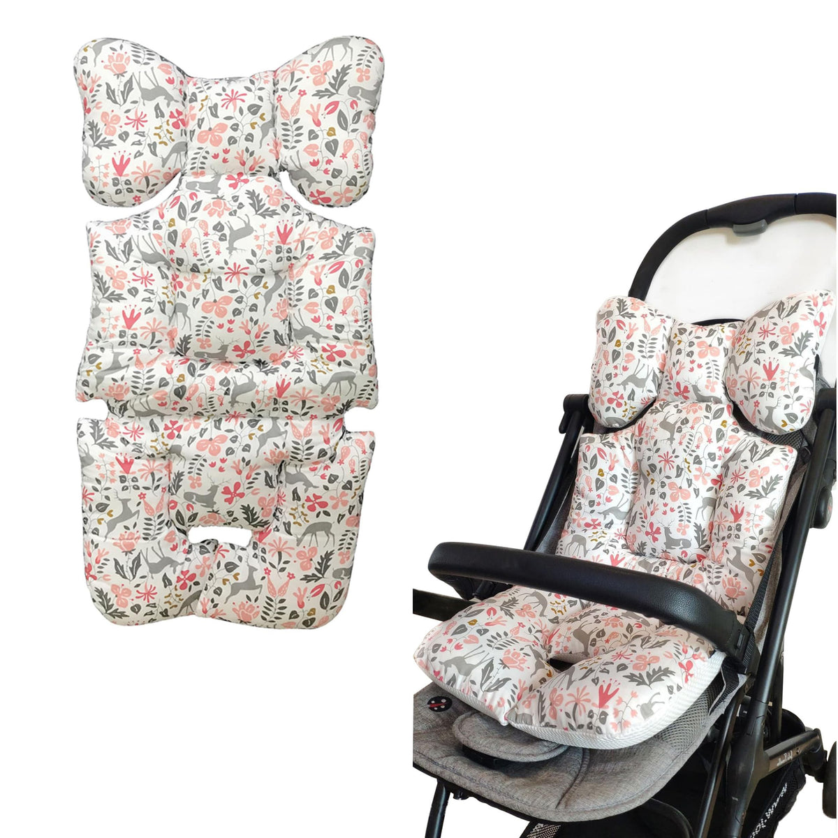 LLUFO baby stroller seat pad pink front view showing soft cotton surface for comfort