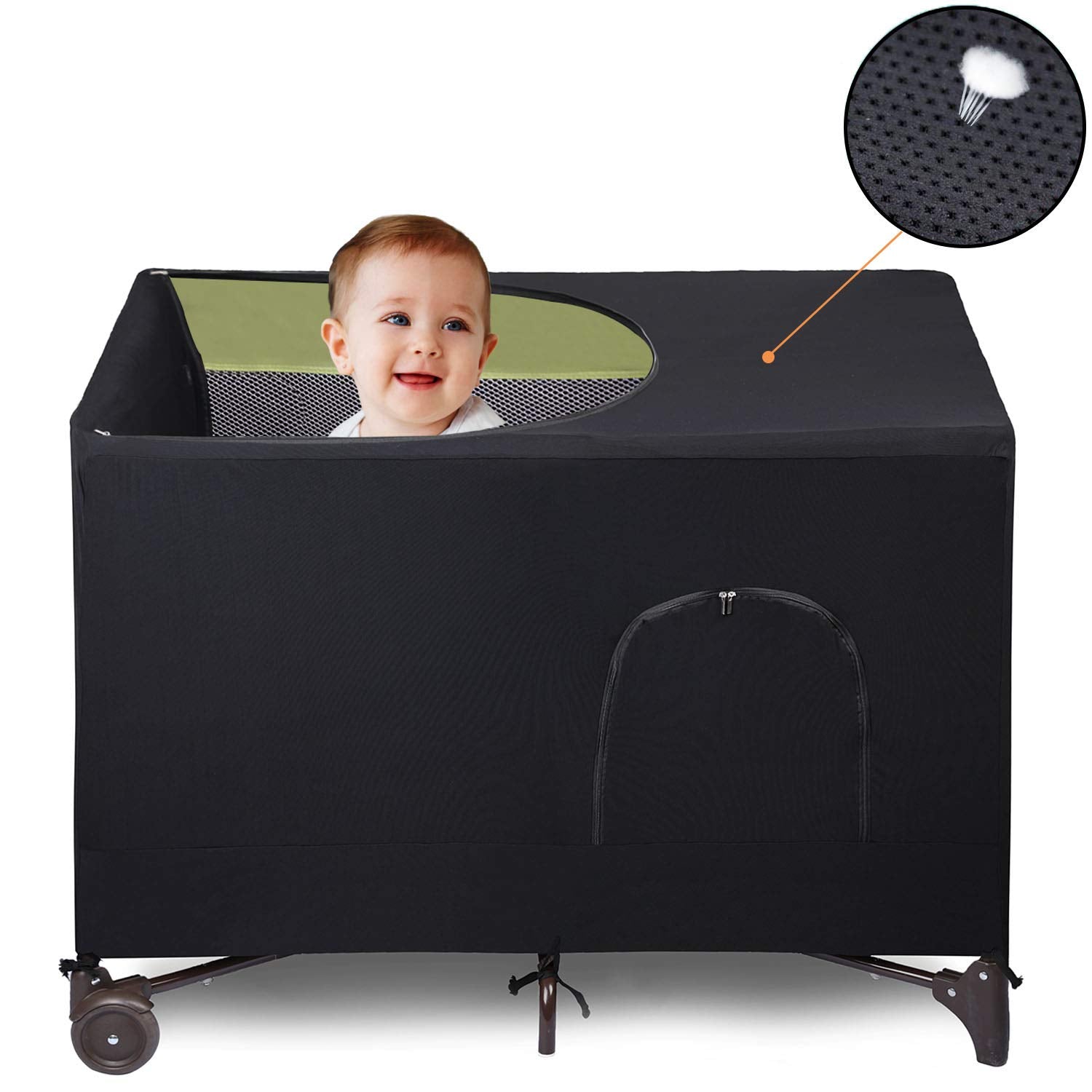 LLYWCM crib blackout cover folded compactly for travel and storage.