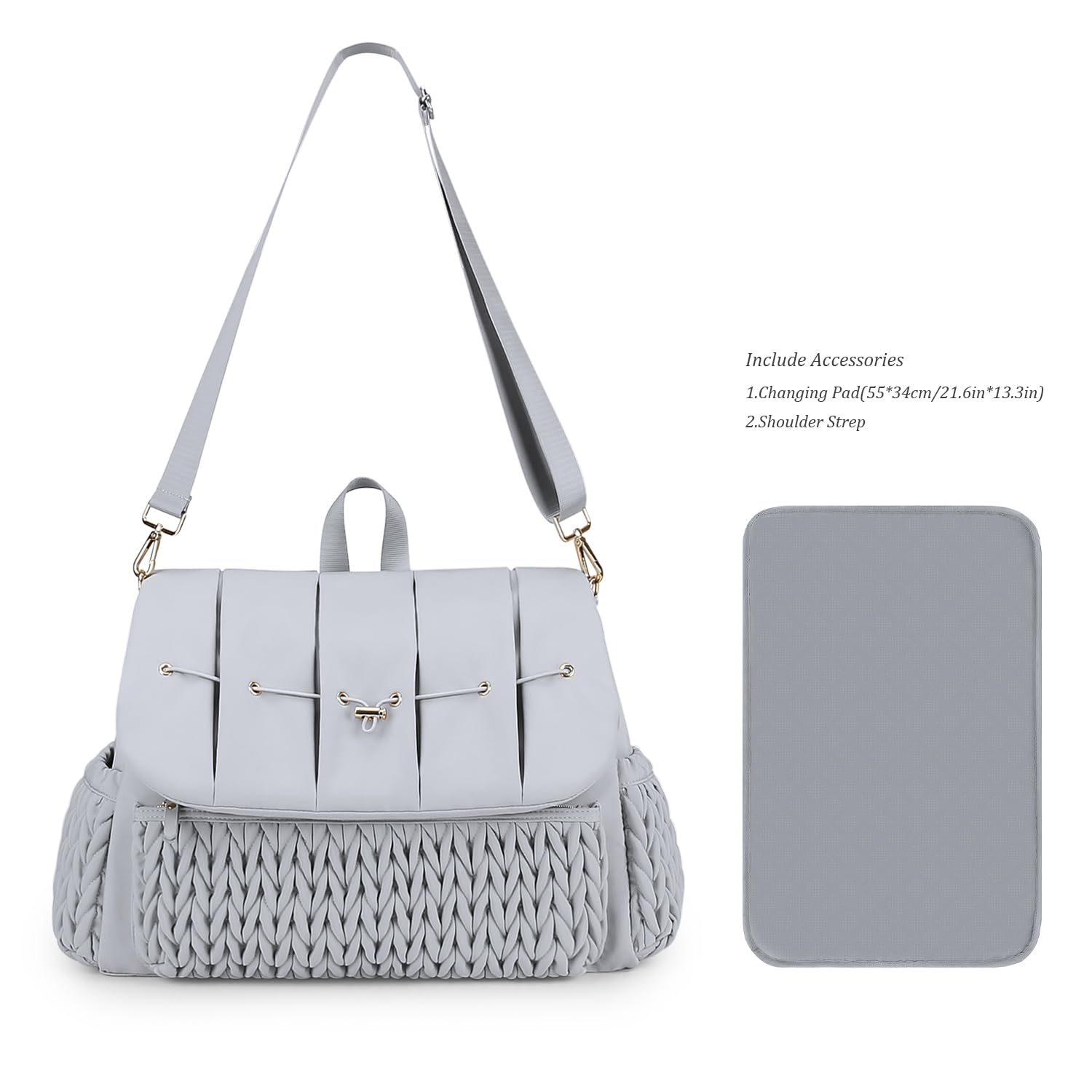 Lmbabter diaper bag backpack grey changing pad included for clean, comfortable changes