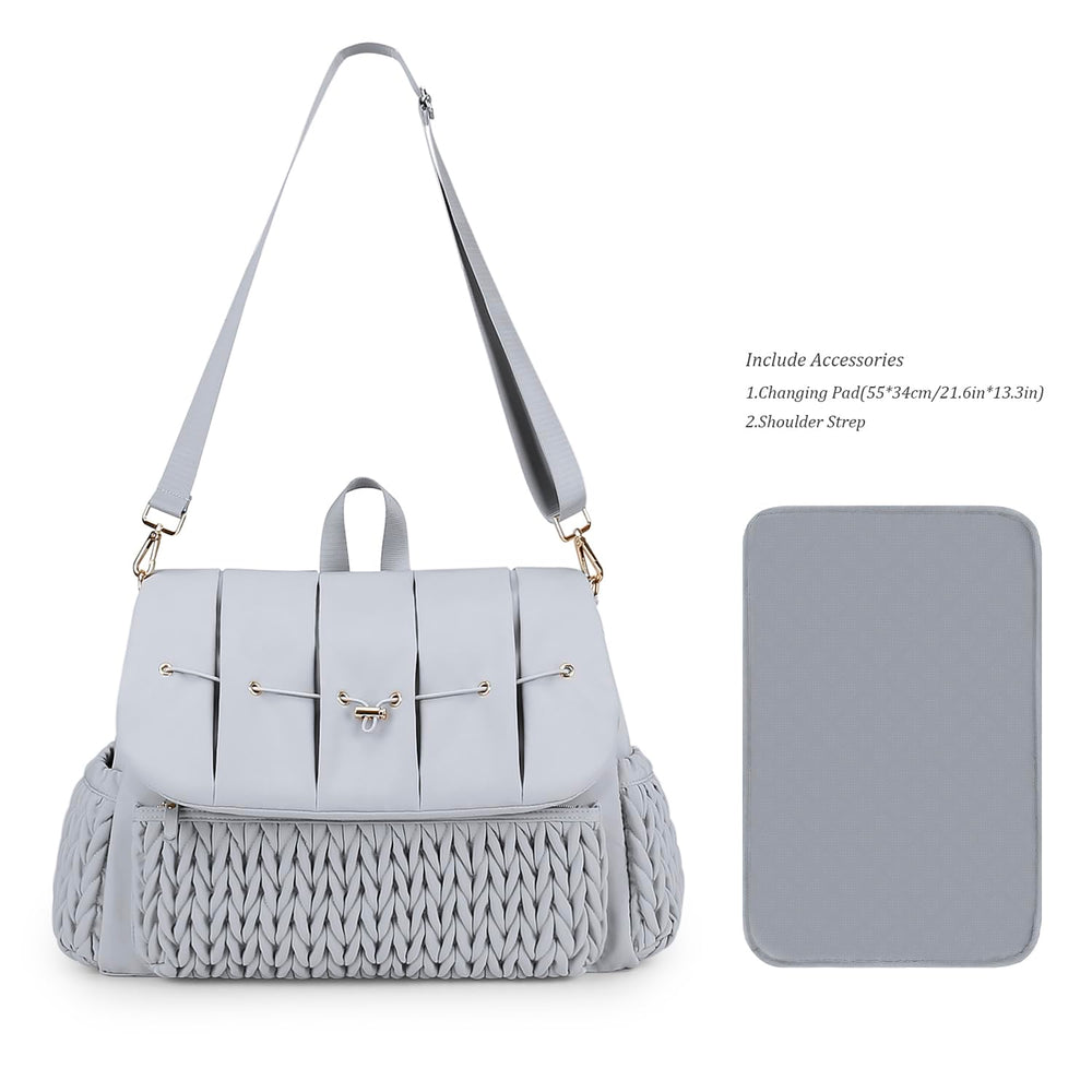 Lmbabter diaper bag backpack grey changing pad included for clean, comfortable changes