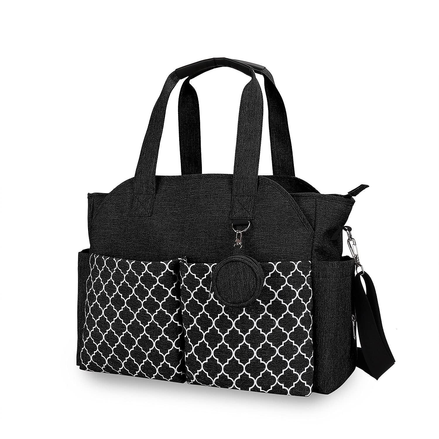 Lmbabter diaper bag tote black with front-open compartments for quick-access essentials