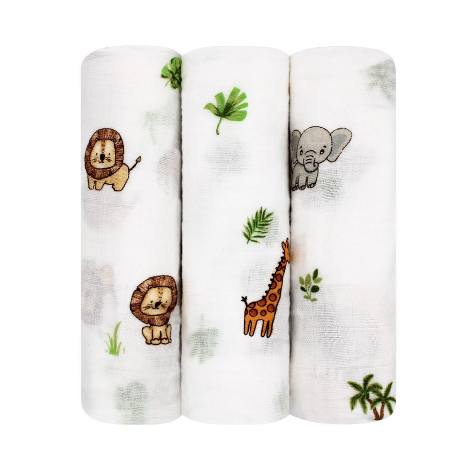 LMED Babyland safari pattern 3-pack cloths provide soft, breathable care for newborns.