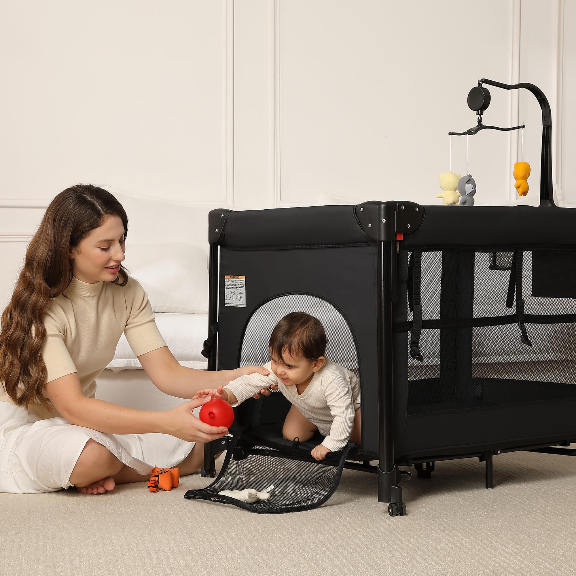 LMOTAU Pack and Play 360-degree wheels with locking brakes for smooth mobility
