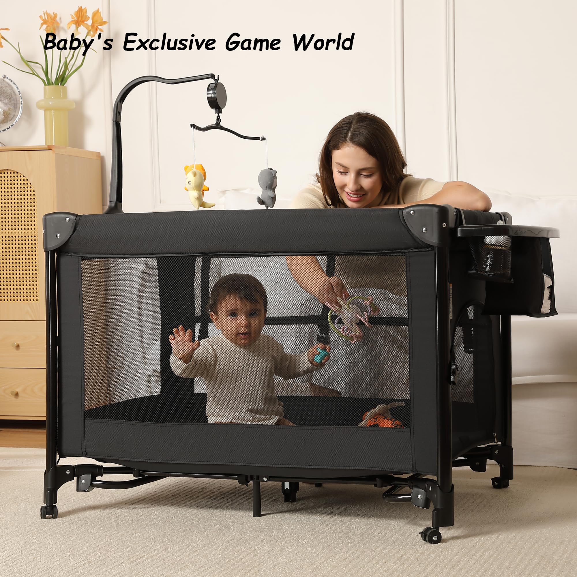 LMOTAU Pack and Play robust steel frame provides stability and durability
