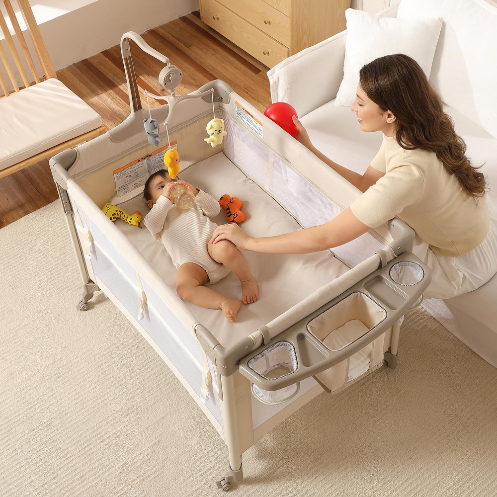 LMOTAU Pack and Play steel frame delivers sturdy security for growing babies.