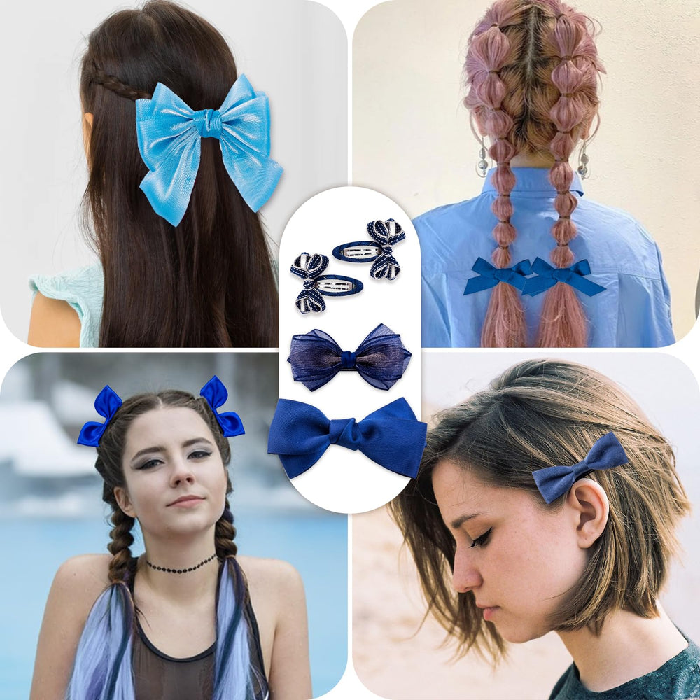 LMYMHMLM handmade blue satin ribbon detail on bows.