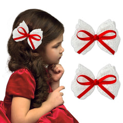 LMYMHMLM white lace bow clip for everyday wear and gentle hold.