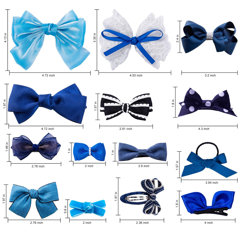 LMYMHMLM various blue shades bows for kids and teens.