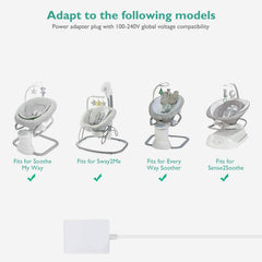 Lnauy 12V charger for Graco swing - back view, compact adapter with safe current