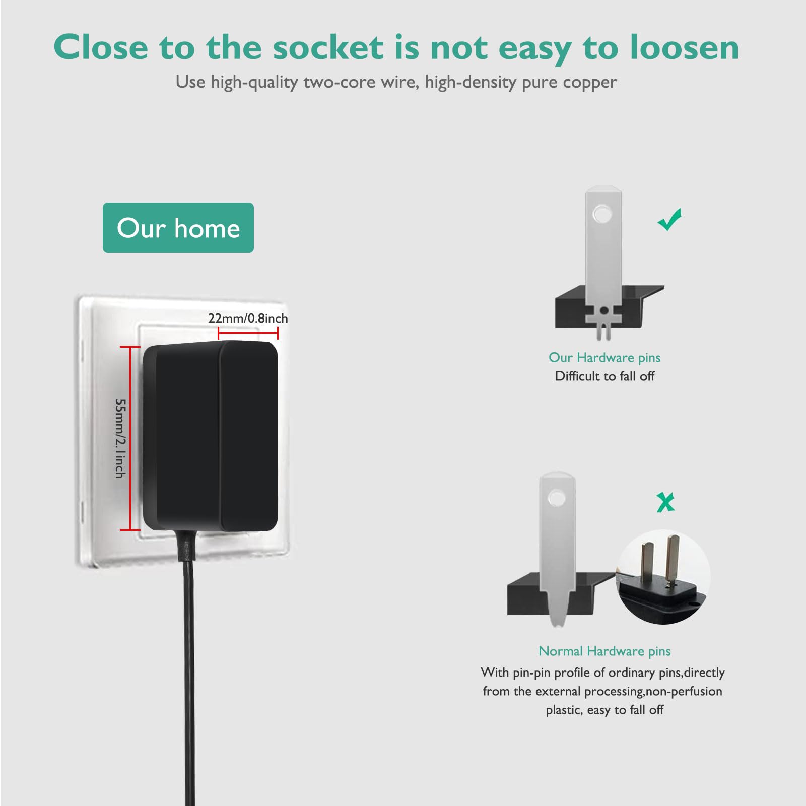 Lnauy power cord for VTech VM819 side view supports stable 5V charging.