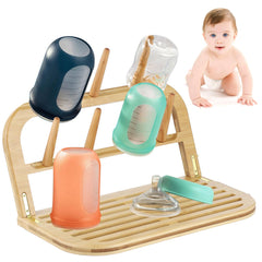 Lnrueg bamboo baby bottle drying rack foldable design for travel